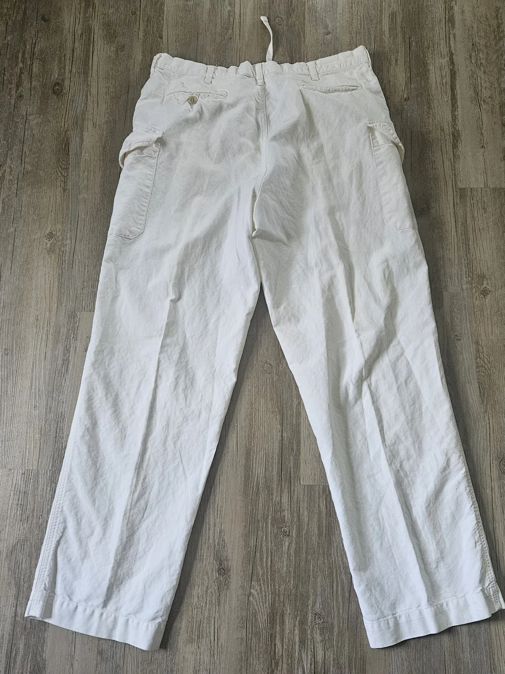 Vintage Polo Ralph Lauren Men's White Pleated Cargo Linen-Blend Pants Large